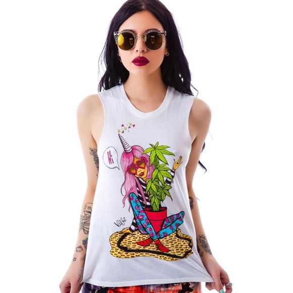 Valfre Tops - New ☻ Valfre ☻ Hi Times Weed Girl Muscle T ☻ White